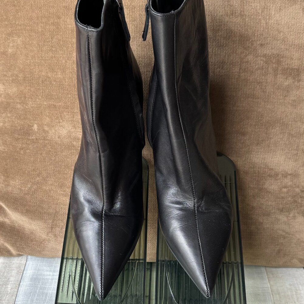 Zara Black Leather Stiletto Bootie, NWOT, US 9/EU 40,